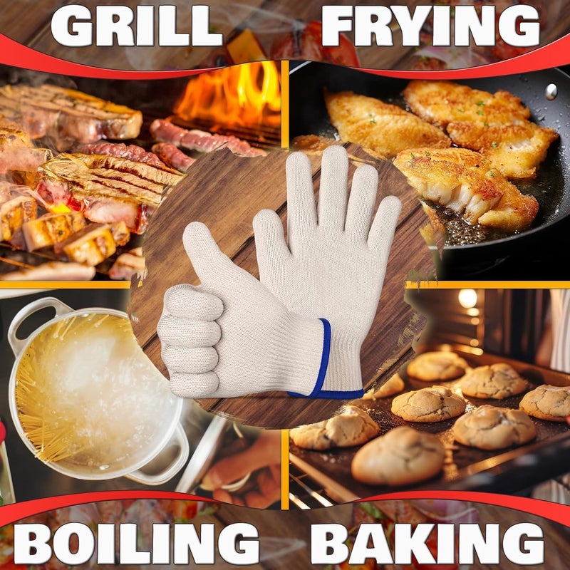 V TOWER Heat Resistant Gloves for Cooking & Grilling – Aramid Oven Mitts Gloves with Fingers, Short-Term Hand Protection up to 932°F and Secure Grip for Baking, Fryer, and BBQ - Image 4